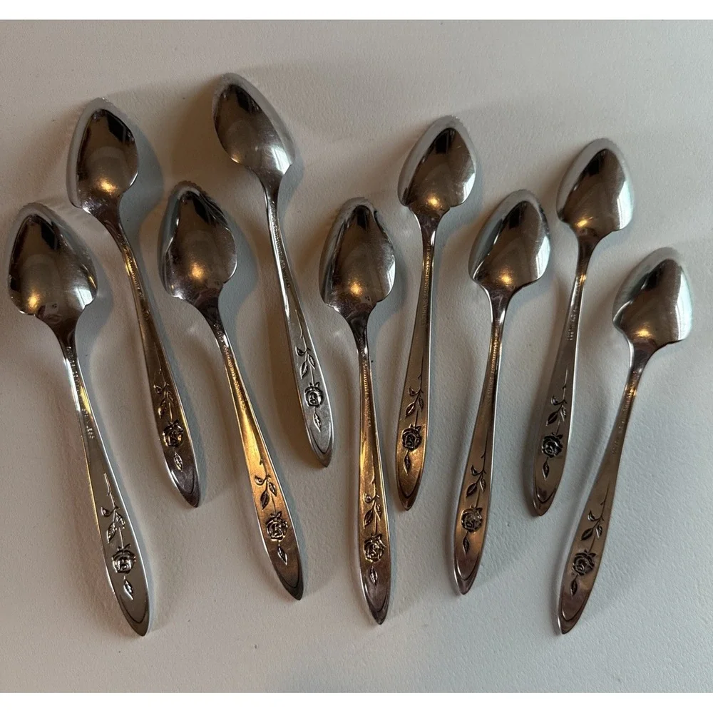 Vintage Oneida Community Stainless MY ROSE Set of 9 Grapefruit Spoons 6